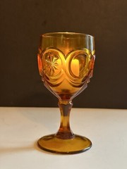 Vtg Fenton Red Cliff Goblet Glass Knobby Bulls’ Eye Amber Rare 6.5”