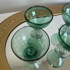Vintage Green Cordial Dessert Glasses with Stem Set of 6 Made in Mexico