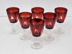 Set Of 6 Cristal d’Arques Durand Gothic Ruby Red Cordial Glasses Goblets France