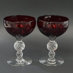 VTG Set Of 2 Morgantown GOLF BALL Dark Ruby Red Champagne Sherbet Glasses 4 7/8″
