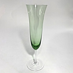 Green Ombre Art Glass Champagne Flute 8 7/8″ Tulip Bowl Clear Stem Goblet