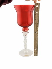 Vintage Red Glass Goblet Wine Glass Clear Twisted Stem Frosted Base 11.75” Tall