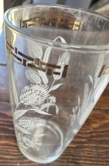 Large 6.5” Vintage Clear Glass Cup Vase – White Wheat W/ Greek Gold Around Top