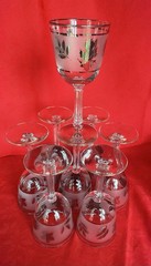 Silver Leaf Glassware by Libbey Frosted Foliage 1953-1978 Wine & Tumblers (16)