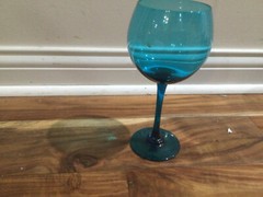 Hand Crafted Glass Balloon Wine Goblet Blue / teal Stemware 8 1/2»