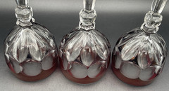 VTG Lausitzer LA16 Ruby Cut to Clear Crystal Hock Wine Glasses 8” Set of 3