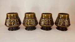 Vintage MCM Olive Green Egyptian Themed Ceramic Cups 6 oz. Set of 4