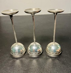 European Vintage 1950s Silverplate Gilt Cordial Goblets Set Of 3, 1.75×4.75”