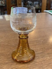1960s-1970s AMBER RIBBED STEMMED FRENCH ROEMER LUMINARC WINE OR CORDIAL GLASS RO