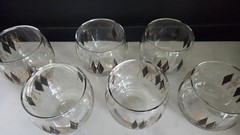 MCM Vintage Federal Harlequin Glasses Black Diamond Design, Set Of 6, Unchipped!