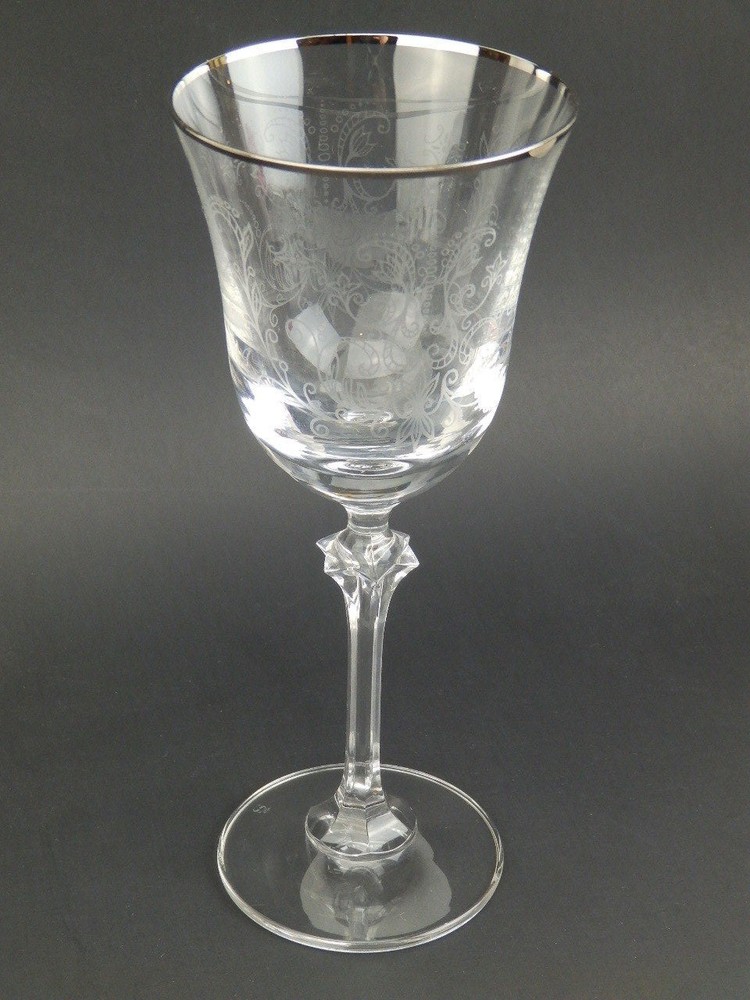 Vintage Spiegelau Water Goblet Wine Glass Scroll & Platinum Band S & Crown Mark