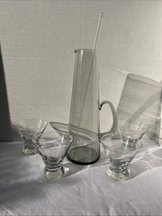MCM 13″ Per Lütken Holmegaard Kastrup Smoke Glass Martini Pitcher W/4 Glasses