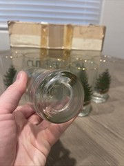 🎄​8 VTG CUTHBERTSON Christmas Tree 12 oz Tumblers Glasses, Gold Rim, 5.5″​ BOX