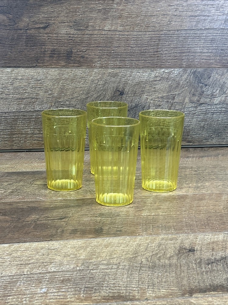 Vtg Arrow Yellow Ribbed Stacking Cup Set Plastic Tumbler Glasses 4 Piece USA 5”
