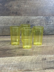 Vtg Arrow Yellow Ribbed Stacking Cup Set Plastic Tumbler Glasses 4 Piece USA 5”