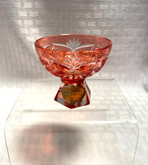 KKZ CORDIAL/ OPEN SALT GLASS CASED CRANBERRY PINK CUT TO CLEAR CRYSTAL BOHEMIAN