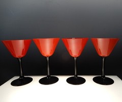 Set of 4 Czechoslovakian Tango Red with Black Stem 4 oz Cordial Glasses