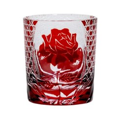 Artisan Red Overlay Whiskey Glass 240ml Floral Motif Collectible Glass Tumbler