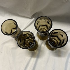4 Vintage MCM DUZ Crystal ROOT BEER Brown Glass PANEL 6 3/8″ Wine/Water Goblet