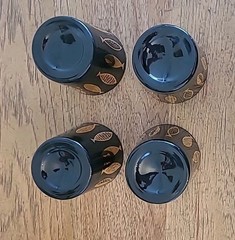 Vtg MCM Fred Press Black Gold Atomic Fish Rocks Whiskey Glasses Set 4 Signed
