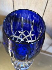 Ajka Arabella Cobalt Blue Cut To Clear Crystal Iced Tea Glasses Goblets 8”