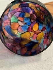 2002 The Glass Forge Oregon Artist Kaleidoscope Wine Glass Rainbow Frit Color