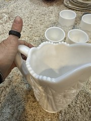 Kemple Glass «Sunburst» (Aztec reproduction) milk glass water set
