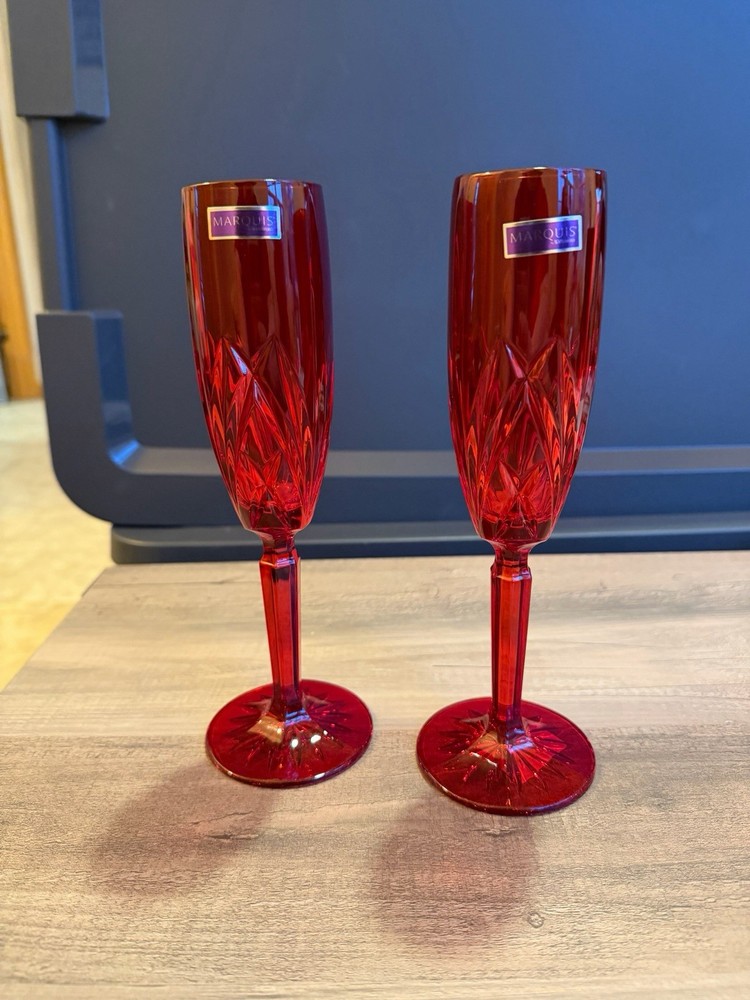 Marquis by Waterford Brookside Red Champagne Flutes – Set of 4 w/ Box #40007130