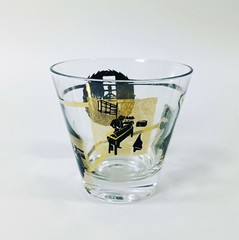 Vintage 50s 60s MCM Gilded Martini Glass Set of 5 Printing Advertising Barware