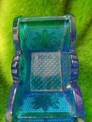 Vintage Blue Metropolitan Art Glass Trinket Salt Dish Trinket Bowl