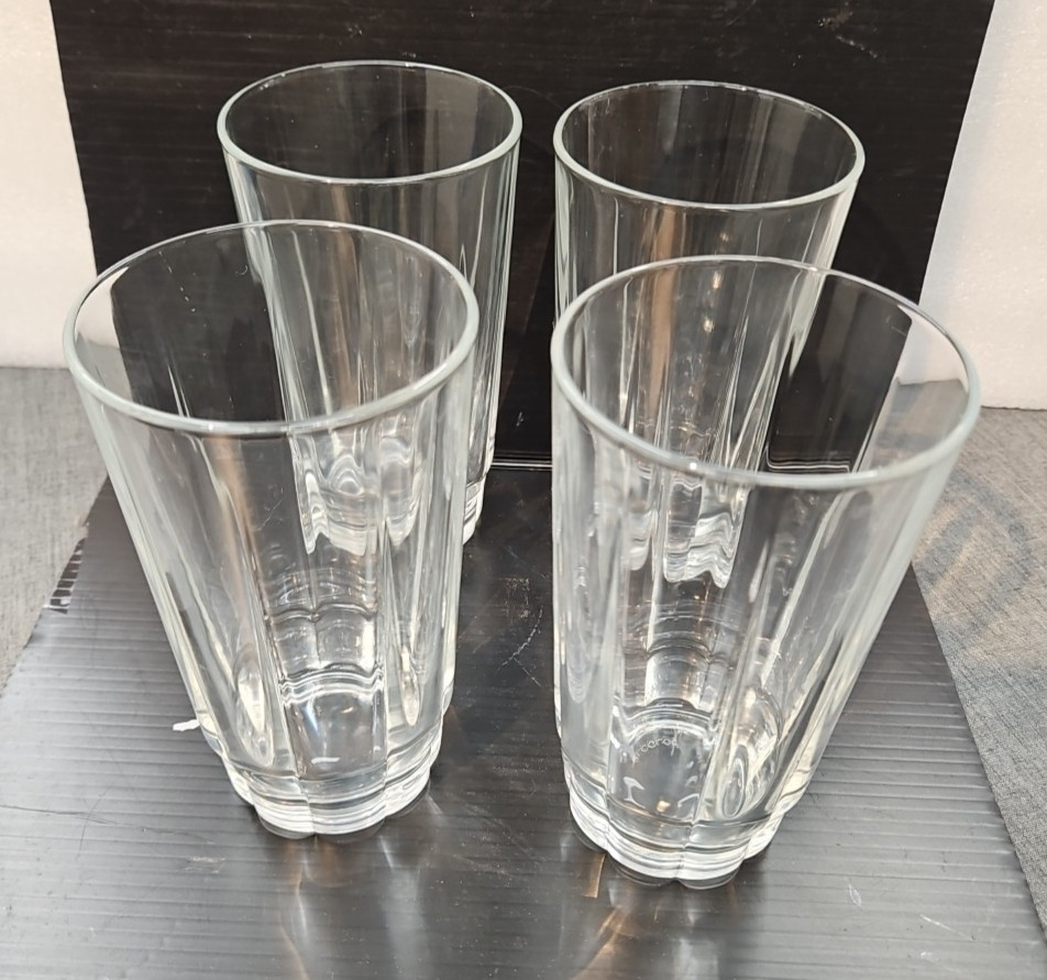 4 Arcoroc ARCADE BENGALE Clear Tempered 16.75 OZ Glass Cooler EUC 5-7/8″ tall