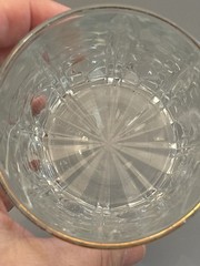 Vintage Gold Rim Pressed Glass Old Fashioned Rocks Tumbler Starburst Base MCM