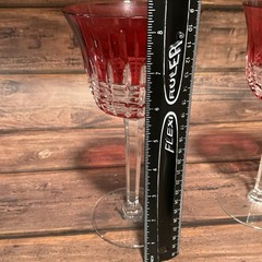 Waterford Crystal SIMPLY PINK Red Water Goblets / Glasses SET OF TWO 8 1/4″ EUC