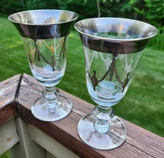 Pair Arte Italica Silver Overlay Laurel Wreath Bowtie Wine Water Goblet Glass 6″
