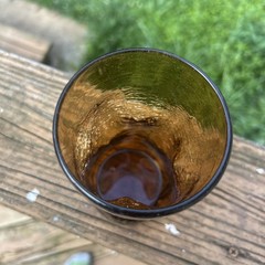 MCM Amber Crackled Glass 5 1/2 Inch Tumbler Handmade Dimpled Vase