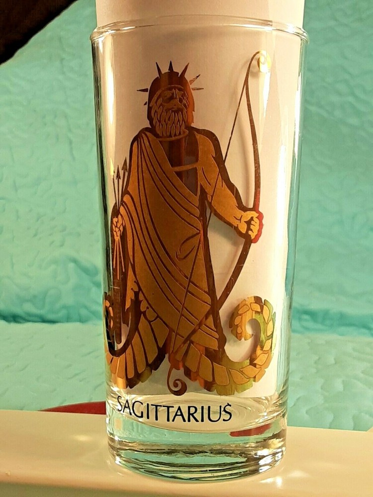 Vintage SAGITTARIUS Sign Of The Archer Cocktail Glass Zodiac Horoscope Astrology