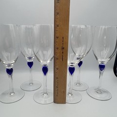 6 Pc Zrike Vintage Cobalt Blue Teardrop Wine Glasses 8” Handblown