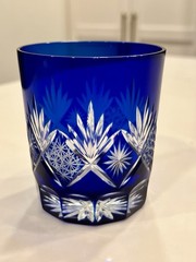 Vintage Cobalt Blue Cut to Clear Crystal Whiskey Glass Edo Kiriko Style