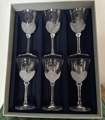 Lot of 6 Cristal J D Durand Water/Wine Goblets Frosted Petals Stemware France