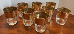 8 Vtg CULVER? 4.5” 24k Gold Trim Glasses Etched Grape Vines