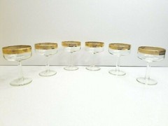18 Pc Gold Encrusted Floral Band Goblet Champagne Cordial Glass Vintage MCM Lot