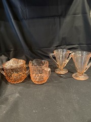Vintage Pink & Clear Depression Glass Mixed Drinkware Set Lot w/ Serving Pieces