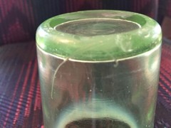 Opalescent Vaseline Glass Polka Dot Tumbler 1880s victorian 3-7/8″ tall Vintage