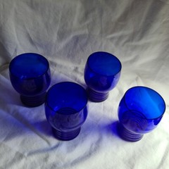 Imperial Cobalt Blue Glass Shaeffer Flat Tumblers Ringed 4″