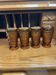Set Of 4 Vintage Indiana GlassAmber Footed Glasses 6” No Chips Or Damage