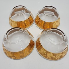 Vtg Set Of 4 Signed Culver 22k Gold Glass Fruit/Snack Bowls Florentine Pattern