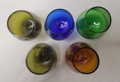 Set of 5 Cordial Shot Glasses Etched Glass Cherry Blossoms Mid Century Barware