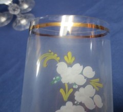 6 Vtg Bohemian Champagne Flutes Hand Painted Floral Gold trim Etched bowl