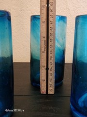 Set Of 3 Artland Inc. Iris Turquoise Blue High Ball Hand Blown Glasses 18oz