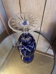 Ajka Arabella Cobalt Blue Cut To Clear Crystal Iced Tea Glasses Goblets 8”